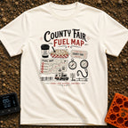 Deep Fried Fuel - T-Shirt in Ivory - A typographic layout displaying 'County Fair Fuel Map' with illustrations of a...
