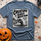 The Grey Water Creature - T-Shirt in Blue Jean - A black-and-white illustration of a scaly, dripping monster hand...