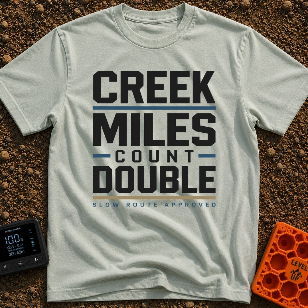 Creek Miles Count Double - T-Shirt in Bay - A text-based design featuring the words 'CREEK MILES' and 'DOUBLE' in large...