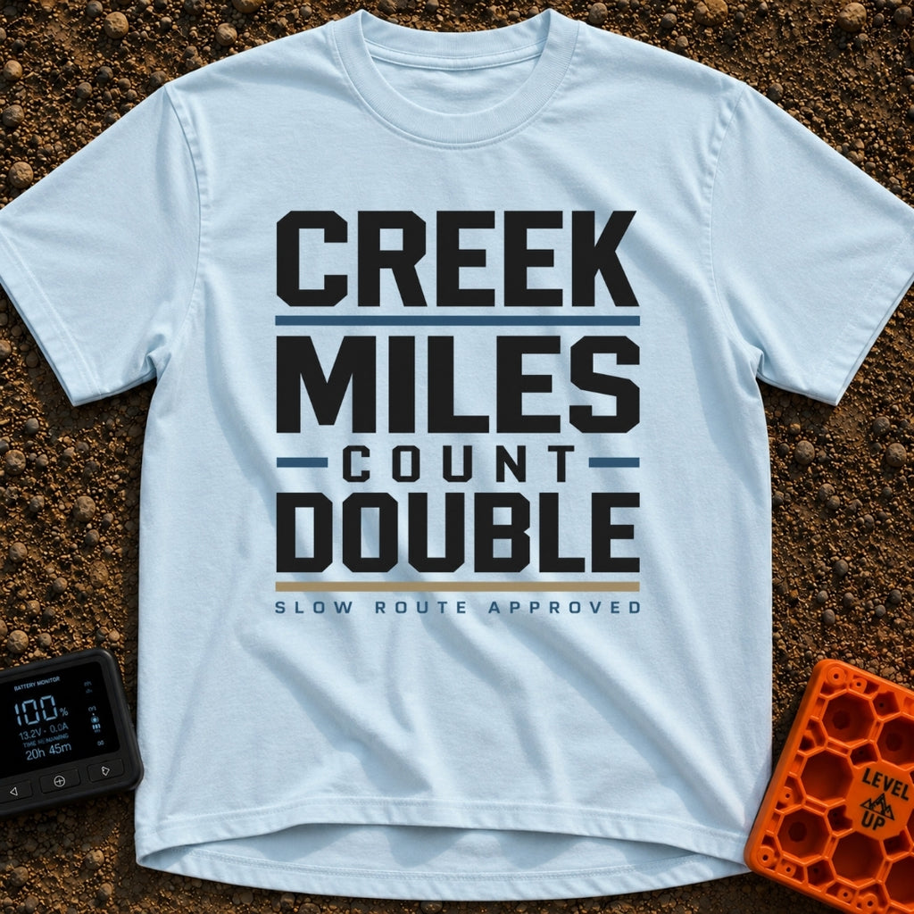 Creek Miles Count Double - T-Shirt in Chambray - A text-based design featuring the words 'CREEK MILES' and 'DOUBLE' in...