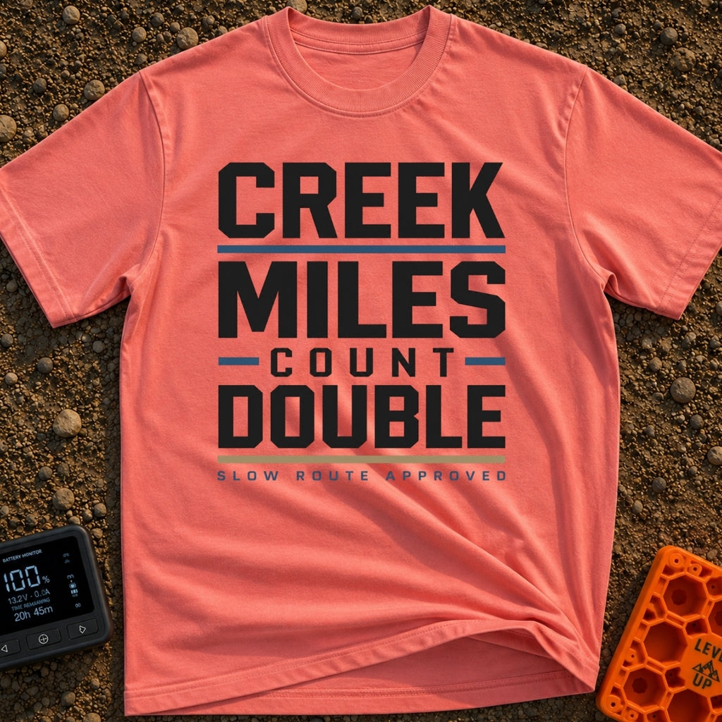 Creek Miles Count Double - T-Shirt in Watermelon - A text-based design featuring the words 'CREEK MILES' and 'DOUBLE' in...