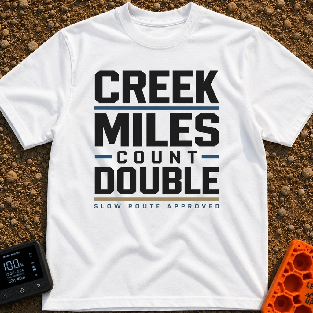 Creek Miles Count Double - T-Shirt in White - A text-based design featuring the words 'CREEK MILES' and 'DOUBLE' in large...