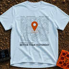 Today Beats Yesterday - T-Shirt in Chambray - A graphic of a digital map interface showing topographic contour lines with...