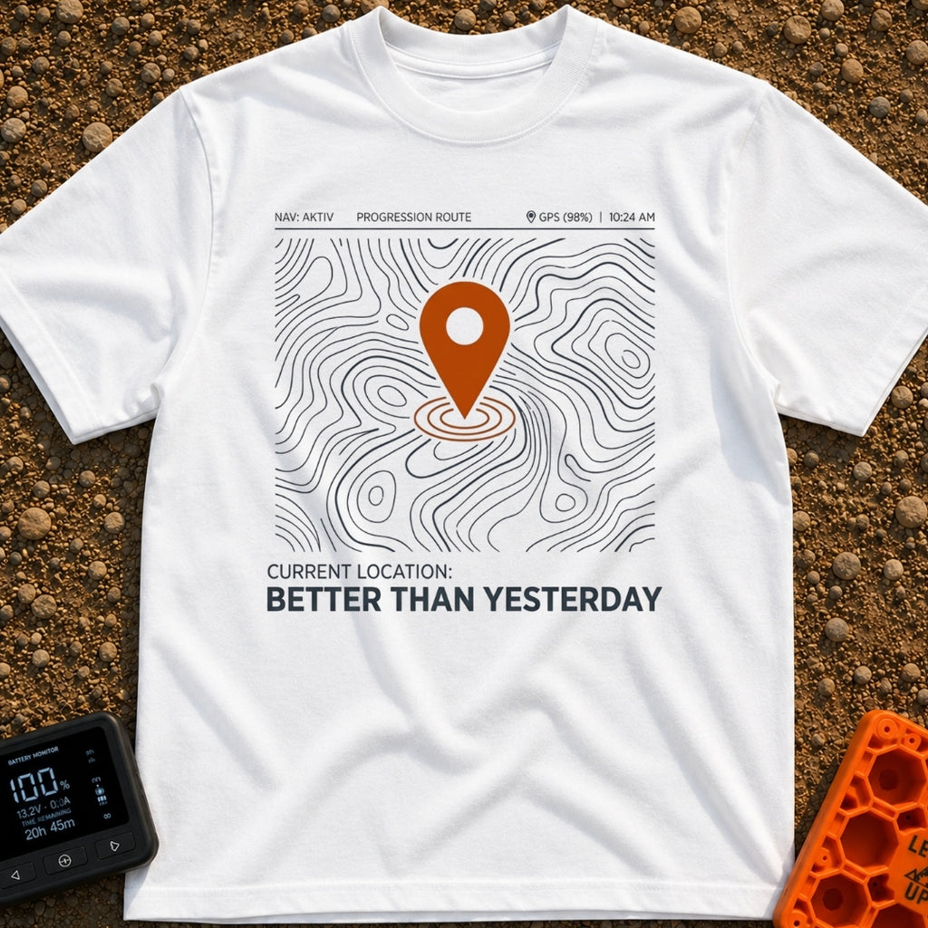 Today Beats Yesterday - T-Shirt in White - A graphic of a digital map interface showing topographic contour lines with a...