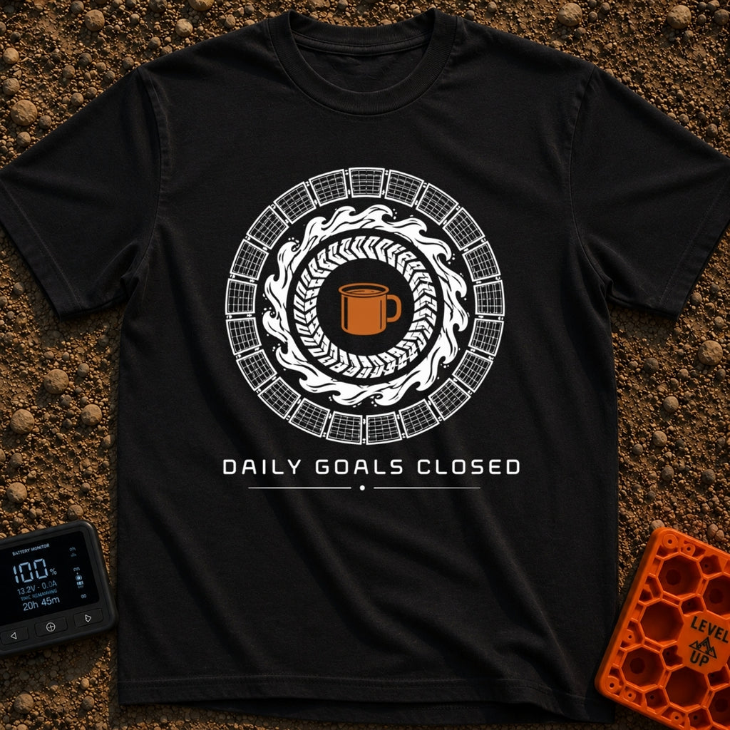 Daily Goals Closed - T-Shirt in Black - A circular design mimicking a smartwatch activity tracker, featuring concentric...