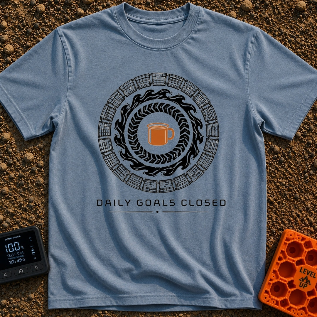 Daily Goals Closed - T-Shirt in Blue Jean - A circular design mimicking a smartwatch activity tracker, featuring...