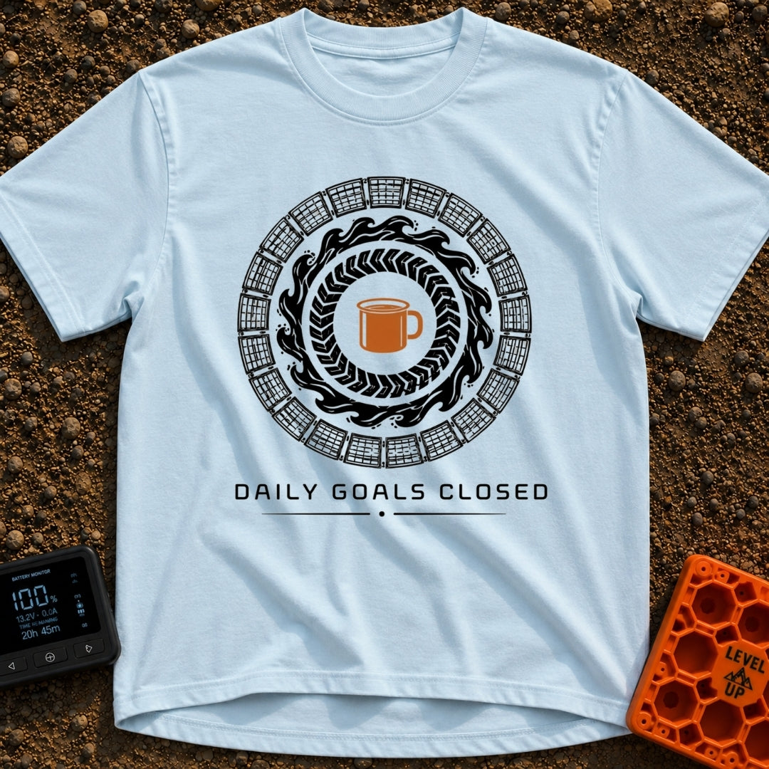 Daily Goals Closed - T-Shirt in Chambray - A circular design mimicking a smartwatch activity tracker, featuring...