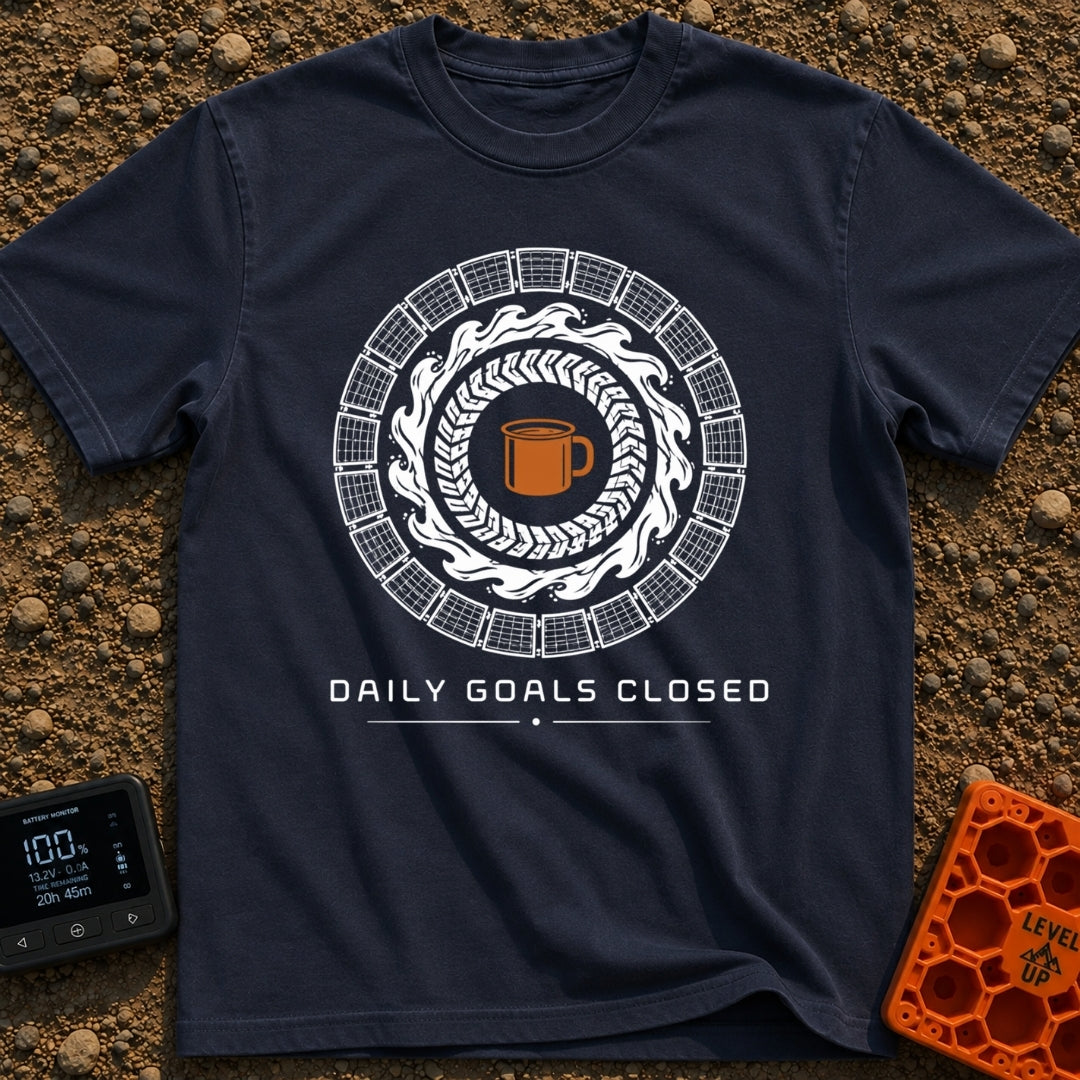 Daily Goals Closed - T-Shirt in Navy - A circular design mimicking a smartwatch activity tracker, featuring concentric...