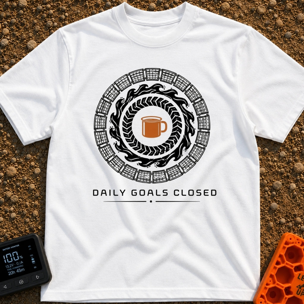 Daily Goals Closed - T-Shirt in White - A circular design mimicking a smartwatch activity tracker, featuring concentric...