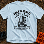Daily Driver Upgrade - T-Shirt in Chambray - A black and white, vintage-style illustration of a percolator coffee pot...