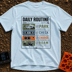 Park Check Charge Roam - T-Shirt in Chambray - A graphic resembling a field manual checklist titled 'DAILY ROUTINE',...