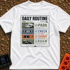 Park Check Charge Roam - T-Shirt in White - A graphic resembling a field manual checklist titled 'DAILY ROUTINE',...