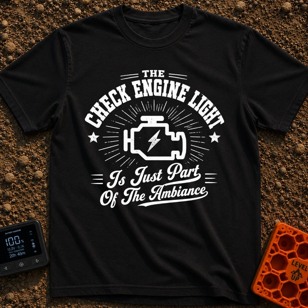 That Check Engine Glow - T-Shirt in Black - A graphic design featuring the text "THE CHECK ENGINE LIGHT" in distressed...