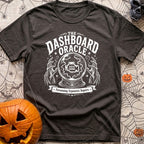 Consult The Dashboard Oracle - T-Shirt in Graphite - A black and white mystical-style illustration featuring a crystal...