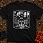 Symphony Of Squeaks - T-Shirt in Black - A distressed white graphic showing a vehicle steering wheel and dashboard radio...