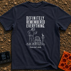 Pretty Sure I Packed - T-Shirt in Navy - White line-art illustration of a person in hiking clothes looking down at a...