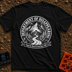 Chief Disappearing Officer - T-Shirt in Black - A black and white circular badge illustration showing a camper van parked...