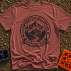 Chief Disappearing Officer - T-Shirt in Brick - A black and white circular badge illustration showing a camper van parked...