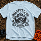 Chief Disappearing Officer - T-Shirt in Chambray - A black and white circular badge illustration showing a camper van...