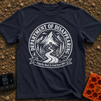 Chief Disappearing Officer - T-Shirt in Navy - A black and white circular badge illustration showing a camper van parked...