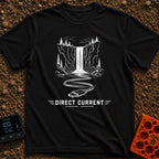Chasing Direct Current - T-Shirt in Black - A black and white line illustration of a waterfall flowing down a cliff...