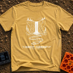 Chasing Direct Current - T-Shirt in Mustard - A black and white line illustration of a waterfall flowing down a cliff...