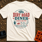 Dirt Road Club - T-Shirt in Ivory - A circular typographic badge reading "DIRT ROAD DINER SOCIETY" and "MEMBERS STOP FOR...