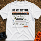 Do Not Disturb Updating - T-Shirt in White - A graphic styled like a computer window titled "CAMPSITE OS" showing a...