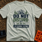 Do Not Disturb Offline - T-Shirt in Bay - A graphic design featuring a camper van parked in front of mountains and pine...