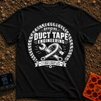 Temporary Permanent Fix - T-Shirt in Black - A distressed black and white circular emblem featuring a crossed adjustable...