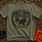 Temporary Permanent Fix - T-Shirt in Moss - A distressed black and white circular emblem featuring a crossed adjustable...