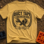 Temporary Permanent Fix - T-Shirt in Mustard - A distressed black and white circular emblem featuring a crossed...