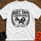 Temporary Permanent Fix - T-Shirt in White - A distressed black and white circular emblem featuring a crossed adjustable...