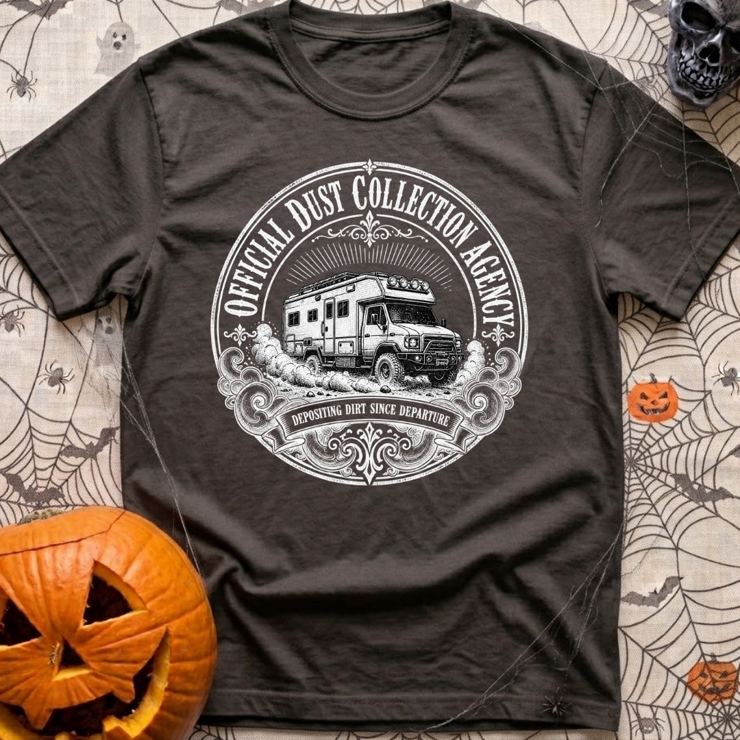 Dust Collector Inc - T-Shirt in Graphite - A black-and-white circular badge illustration of a heavy-duty expedition...