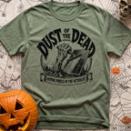 Dust Till Dawn - T-Shirt in Moss - A black and white illustration of a zombie hand rising from a dirt grave in a...