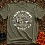Tiny Home Intelligence Club - T-Shirt in Moss - A cutaway illustration of a camper van revealing its interior layout of...