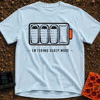 Entering Sleep Mode - T-Shirt in Chambray - A graphic of a horizontal battery outline where the internal charge bars are...