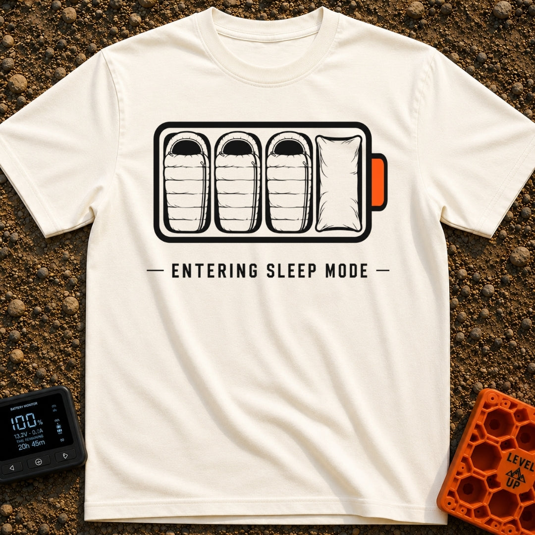 Entering Sleep Mode - T-Shirt in Ivory - A graphic of a horizontal battery outline where the internal charge bars are...