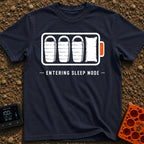 Entering Sleep Mode - T-Shirt in Navy - A graphic of a horizontal battery outline where the internal charge bars are...