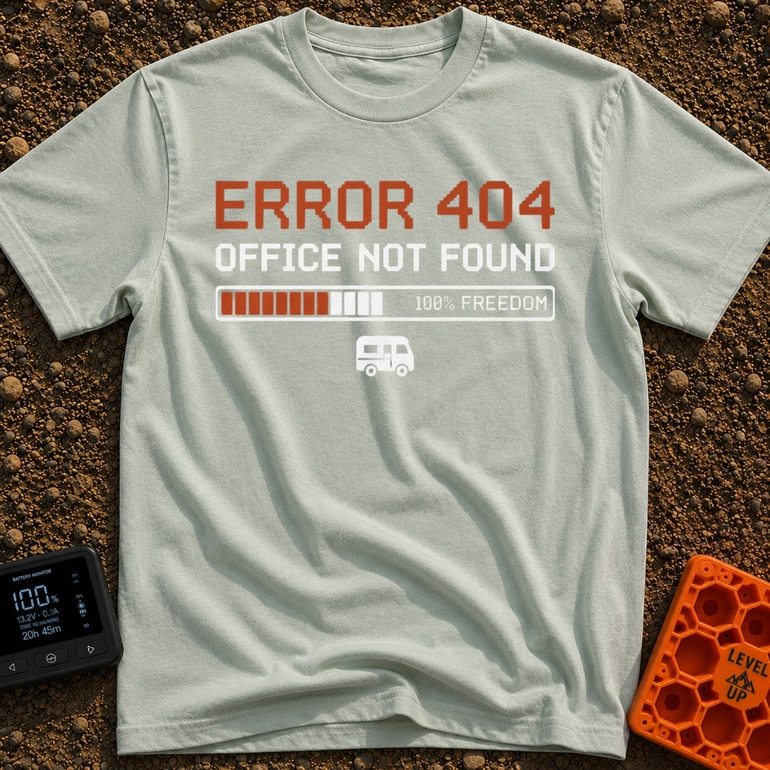 Office Not Found - T-Shirt in Bay - Pixelated retro-style text reading 'ERROR 404 OFFICE NOT FOUND' above a loading bar...