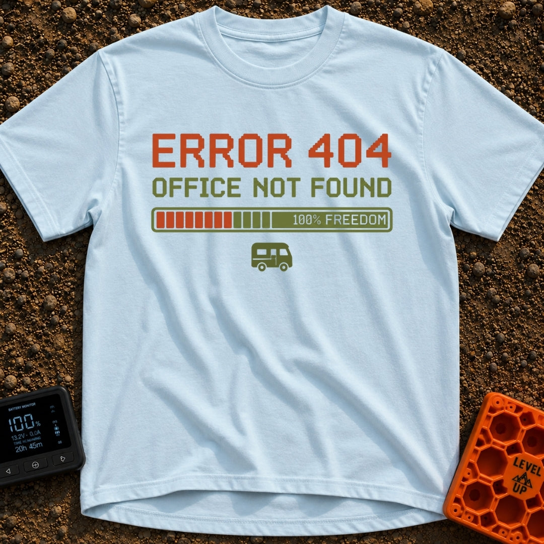 Office Not Found - T-Shirt in Chambray - Pixelated retro-style text reading 'ERROR 404 OFFICE NOT FOUND' above a loading...