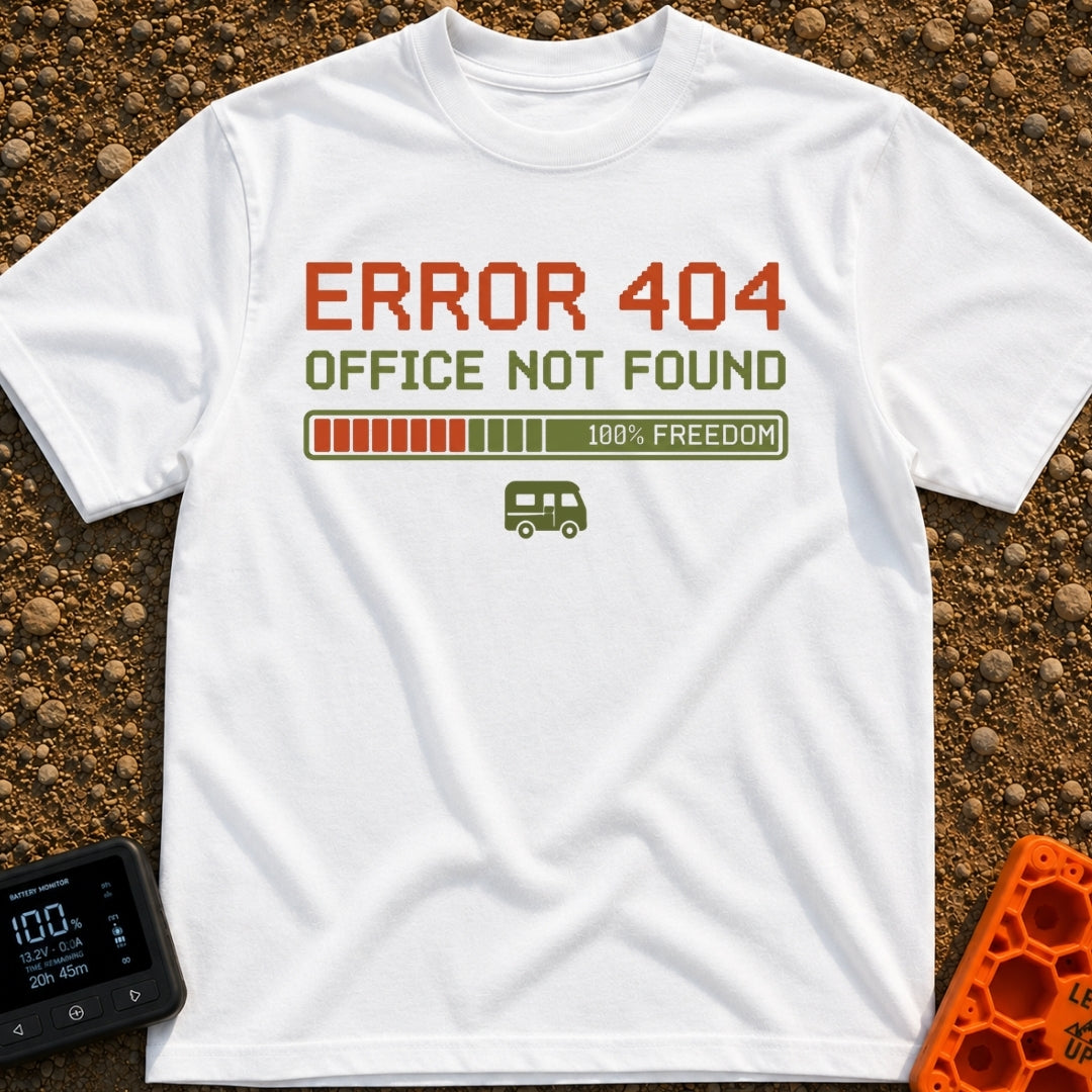 Office Not Found - T-Shirt in White - Pixelated retro-style text reading 'ERROR 404 OFFICE NOT FOUND' above a loading bar...