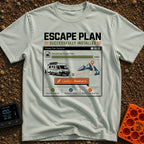 Escape Plan Installed - T-Shirt in Bay - A graphic styled like a computer software installer window showing a 100%...