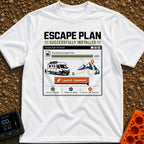 Escape Plan Installed - T-Shirt in White - A graphic styled like a computer software installer window showing a 100%...