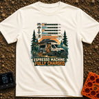 Espresso Fully Charged - T-Shirt in Ivory - A camper van with roof-mounted solar panels is parked in a mountain forest...