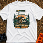 Espresso Fully Charged - T-Shirt in White - A camper van with roof-mounted solar panels is parked in a mountain forest...