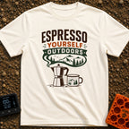 Espresso Your Wild Side - T-Shirt in Ivory - A graphic of a stovetop moka pot and a camp mug below the text "ESPRESSO...