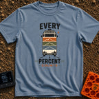Every Watt Counts - T-Shirt in Blue Jean - A front-facing van driving down a road, featuring solar panels on the roof and...