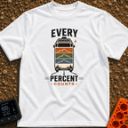 Every Watt Counts - T-Shirt in White - A front-facing van driving down a road, featuring solar panels on the roof and a...