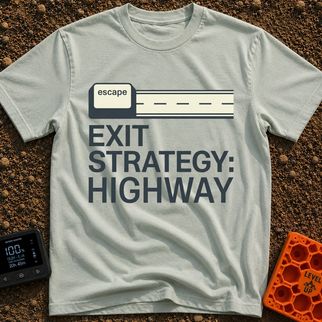 My Highway Exit Strategy - T-Shirt in Bay - A graphic showing a computer "escape" key extending out to the right to...